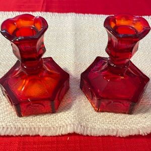 (2) Fostoria Red Candle Stick holder
